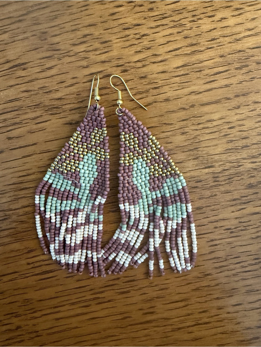 Handmade Montana Mauve & Mint Beaded Fringe Earrings